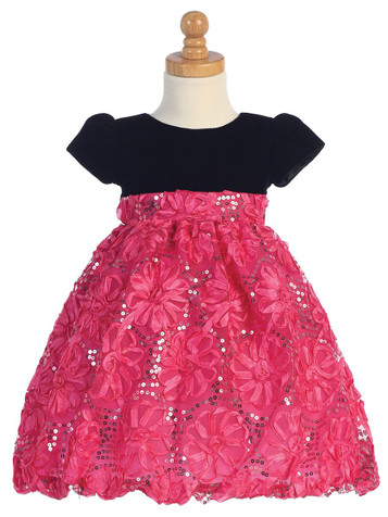 Girls Ruby Velvet Bodice w/ Plum Tulle Dress - Pink Princess