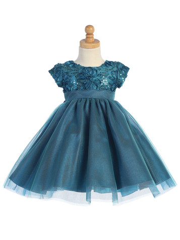Aqua Floral Jacquard Bodice w/ Tulle Dress - Pink Princess
