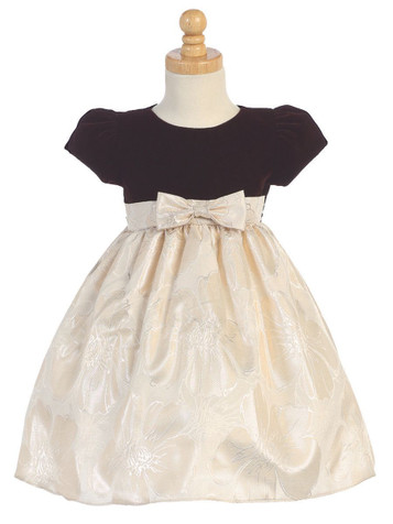 Swea Pea & Lilli Brown Velvet w/ Gold Metallic Jacquard Dress