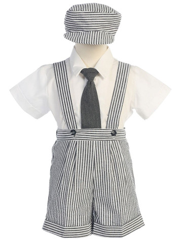 Charcoal Seersucker Suspender Shorts & Hat- FINAL SALE Charcoal Seersucker Suspender Shorts & Hat- FINAL SALE