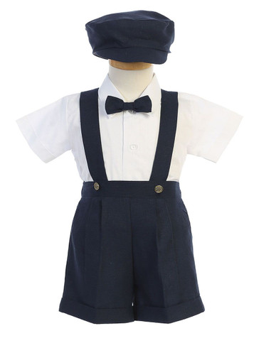 Lito G836 Navy Blue Rayon Linen Suspender Short Set