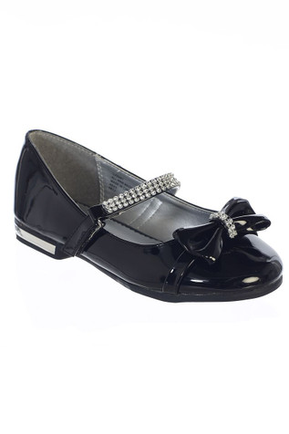 Gwen & Zoe GZ5501 Girls' Black Low Heel w/ Rhinestone Strap & Bow Gwen & Zoe GZ5501 Girls' Black Low Heel w/ Rhinestone Strap & Bow