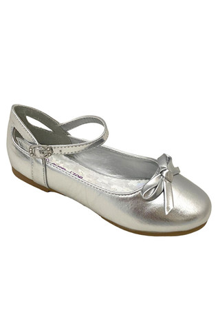 Gwen & Zoe GZ5503 Silver Flat w/ Bow & Ankle Strap Shoe Gwen & Zoe GZ5503 Silver Flat w/ Bow & Ankle Strap Shoe