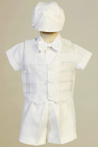 Swea Pea & Lilli White Joseph White Plaid Vest w/ Shantung Shorts & Hat Swea Pea & Lilli White Joseph White Plaid Vest w/ Shantung Shorts & Hat