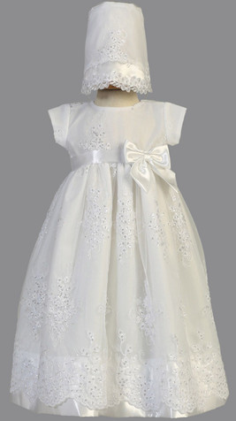 White Embroidered Organza Gown - Pink Princess