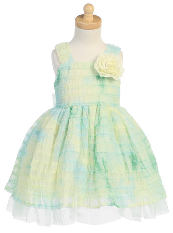 Green Tie Dye Ruffled Tulle Dress