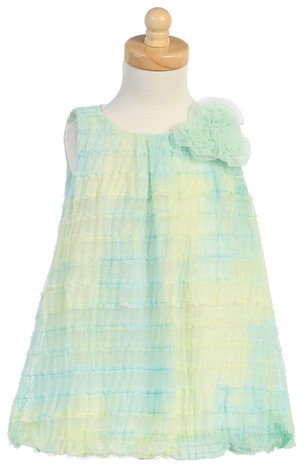 Green Tie Dye Ruffled Tulle Baby Doll Dress
