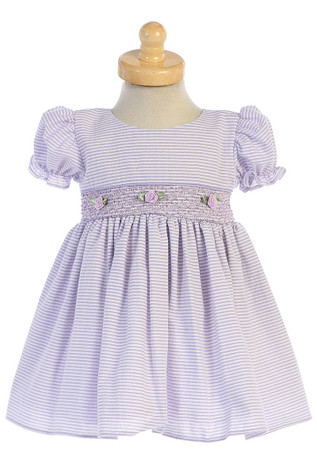 Lito M743 Lilac Cotton Seersucker Dress w/ Smocked Waist Lito M743 Lilac Cotton Seersucker Dress w/ Smocked Waist