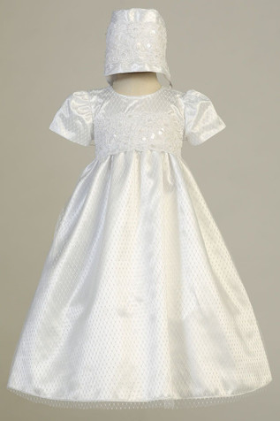 Swea Pea & Lilli Ruby White Diamond Mesh Gown w/ Embroidered Lace Trim Swea Pea & Lilli Ruby White Diamond Mesh Gown w/ Embroidered Lace Trim