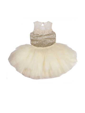 Ooh! La La! Couture Champagne Sequin Sheer Shoulder Dress Ooh! La La! Couture Champagne Sequin Sheer Shoulder Dress