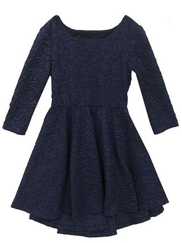 Rare Editions Navy Textured Knit High Low Dress w/ Cutout Back- FINAL SALE Rare Editions Navy Textured Knit High Low Dress w/ Cutout Back- FINAL SALE