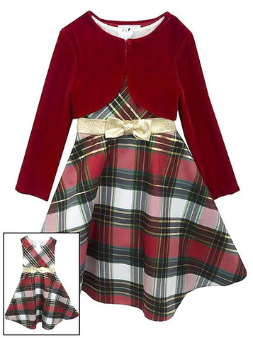 Rare Editions Red Plaid Holiday Dress w/ Velvet Shrug Rare Editions Red Plaid Holiday Dress w/ Velvet Shrug