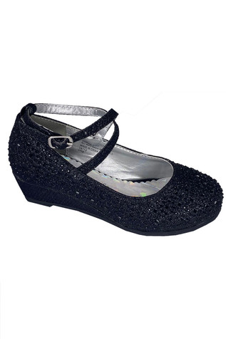 Little Angel SOPHIE 010 Black Glitter Wedge Shoe w/ Straps Little Angel SOPHIE 010 Black Glitter Wedge Shoe w/ Straps
