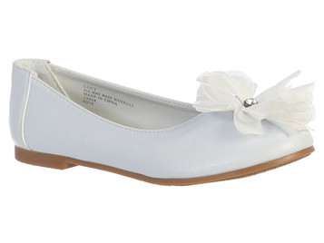Ivory Kids Flats w/ Flower Bow & Rhinestone- FINAL SALE