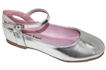 Little Angel BRITT-873D Silver Flat w/ Ankle Strap Shoe Little Angel BRITT-873D Silver Flat w/ Ankle Strap Shoe