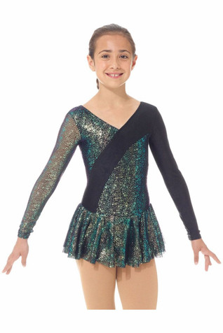 Mondor 00667 Black Sparkly Dress w/ Shiny Mesh Inserts & Sleeve