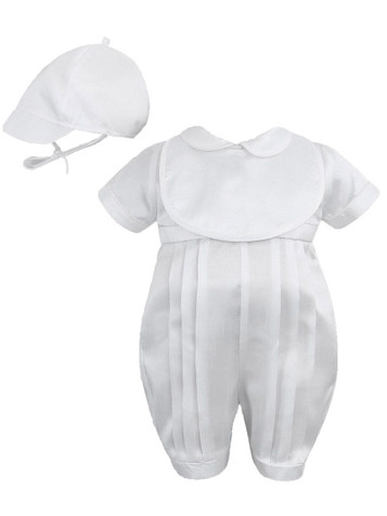 Sarah Louise White Pleated Romper w/ Bib & Cap Sarah Louise White Pleated Romper w/ Bib & Cap