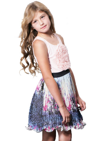 SaraSara Multicolor Pleated Dress w/ Mesh Ruffles SaraSara Multicolor Pleated Dress w/ Mesh Ruffles