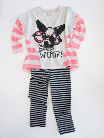 SaraSara Neon Woof Tunic w/ Striped Leggings SaraSara Neon Woof Tunic w/ Striped Leggings