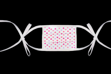 100% Cotton Kids Heart Print Back Tie Reusable Mask w/ Filter Pocket 100% Cotton Kids Heart Print Back Tie Reusable Mask w/ Filter Pocket