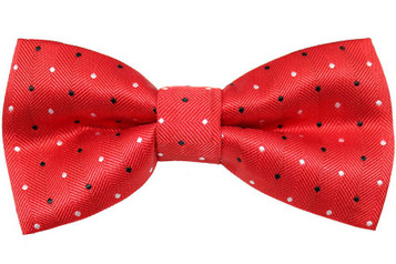 Boys Red w/ Black & White Polka Dots Print Wrap- Around Bowtie Boys Red w/ Black & White Polka Dots Print Wrap- Around Bowtie