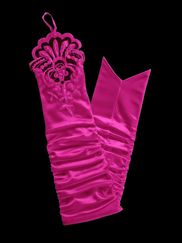 Fuchsia Long Ruched Satin Adult Glovettes w/ Lace Fuchsia Long Ruched Satin Adult Glovettes w/ Lace