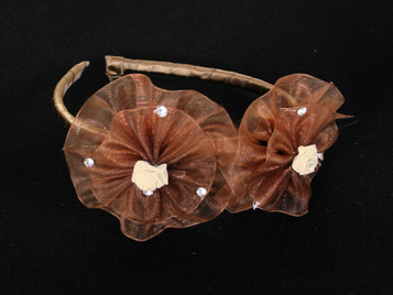 Brown Organza Flower Bow & Rhinestone Headband