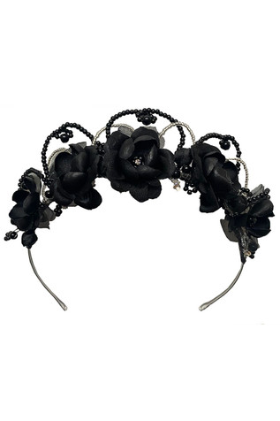 Swea Pea & Lilli UL8214 Black Floral & Beaded Head Wreath Swea Pea & Lilli UL8214 Black Floral & Beaded Head Wreath