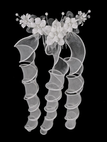 White Floral Hair Comb w/ Organza Ribbon White Floral Hair Comb w/ Organza Ribbon