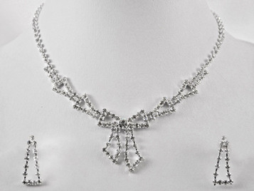 Silver Rhinestone Bow Necklace & Earrings Set
