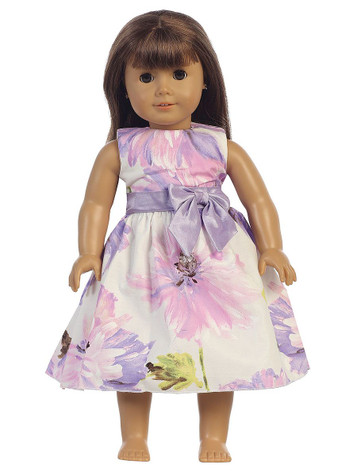 Lilac Cotton Floral Print 18" Doll Dress