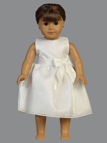 White Striped Organza w/ Satin Waist Trim & Bow 18" Doll Dress White Striped Organza w/ Satin Waist Trim & Bow 18" Doll Dress