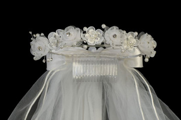 Swea Pea and Lilli 24 Veil with Satin and Crystal Flowers and Pearl Rhinestones | Pink Princess