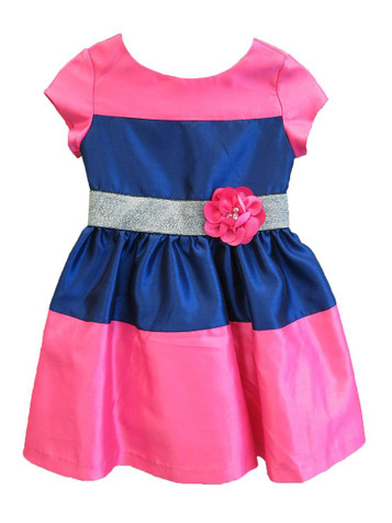 Us Angels Fuchsia & Navy Shantung Color Block Dress