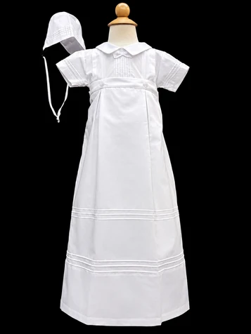 Will'beth Boys Christening Pleated Romper w/ Removable Gown