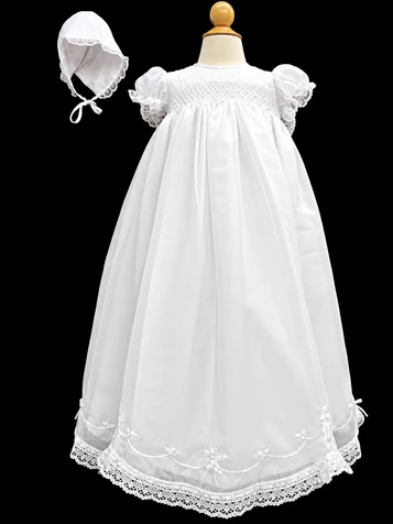 Will'beth White Smocked Christening Gown
