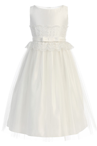 SK732 Ivory Wide Lace Satin & Tulle w/ Pearl Dress