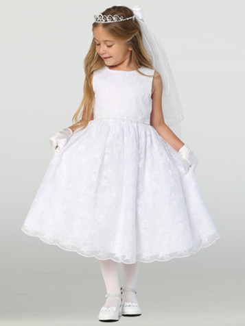 Embroidered Tulle w/ Rhinestone Belt Communion Dress Embroidered Tulle w/ Rhinestone Belt Communion Dress