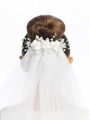 24 Inch 3 Flower Silk & Organza Veil 24 Inch 3 Flower Silk & Organza Veil