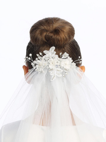 24 Inch Veil on Comb w/ Organza Flowers & Rhinestones 24 Inch Veil on Comb w/ Organza Flowers & Rhinestones