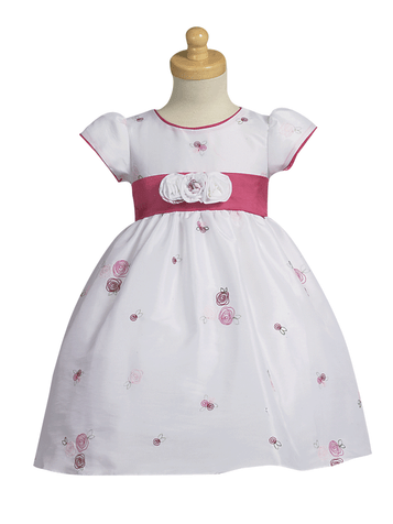 White/Fuchsia Embroidered Taffeta Dress White/Fuchsia Embroidered Taffeta Dress