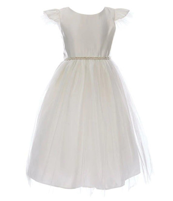 Sweet Kids SK910 Ivory Flutter Sleeve Satin & Tulle Dress Sweet Kids SK910 Ivory Flutter Sleeve Satin & Tulle Dress