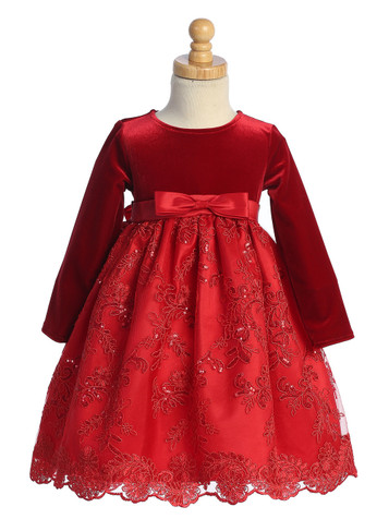 Swea Pea and Lili C743 Red Velvet Bodice with Tulle Sequence Skirt Swea Pea and Lili C743 Red Velvet Bodice with Tulle Sequence Skirt