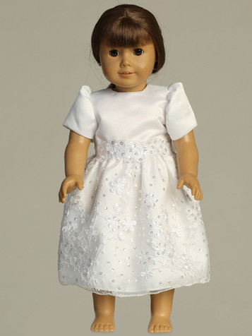 Swea Pea & Lilli SP213 Satin & Embroidered Tulle w/ Sequins Doll Dress Swea Pea & Lilli SP213 Satin & Embroidered Tulle w/ Sequins Doll Dress