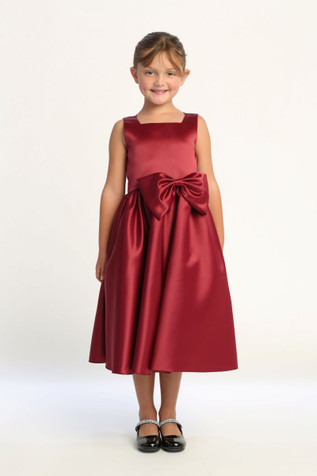 Blossom BL257 Burgundy Square Neckline Satin Dress with Bow Blossom BL257 Burgundy Square Neckline Satin Dress with Bow