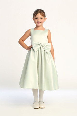 Blossom BL257 Sage Square Neckline Satin Dress with Bow Blossom BL257 Sage Square Neckline Satin Dress with Bow