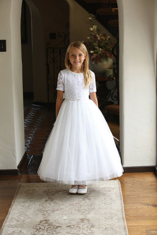 Angels Garment DR-5352 Lace and Tulle Dress w/ Sleeves Angels Garment DR-5352 Lace and Tulle Dress w/ Sleeves