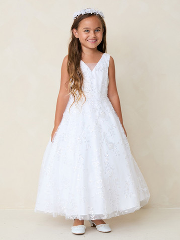 Tip Top Kids 5854 Sequin & Beaded Dress w/ V-Neck Mesh Tip Top Kids 5854 Sequin & Beaded Dress w/ V-Neck Mesh