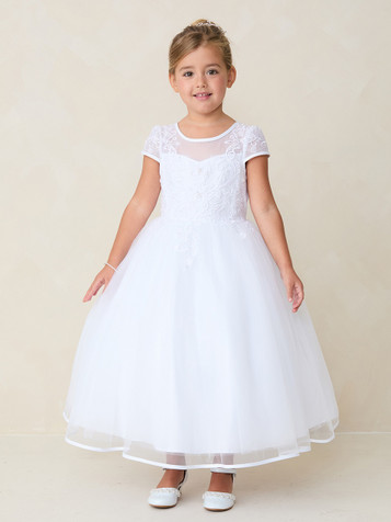 Tip Top Kids 5885 Lace Sleeved Bodice w/ Full Tull Skirt Tip Top Kids 5885 Lace Sleeved Bodice w/ Full Tull Skirt