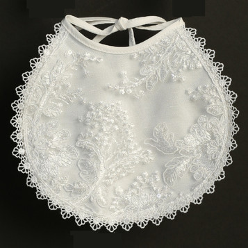 Satin Bib w/ Corded Embroidered Tulle & Sequins